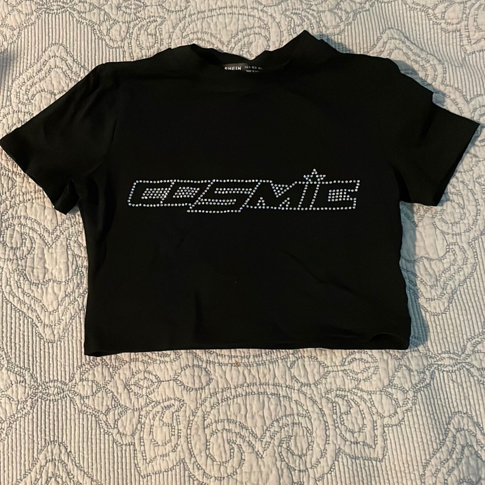 (Shein) black cosmic logo crop top